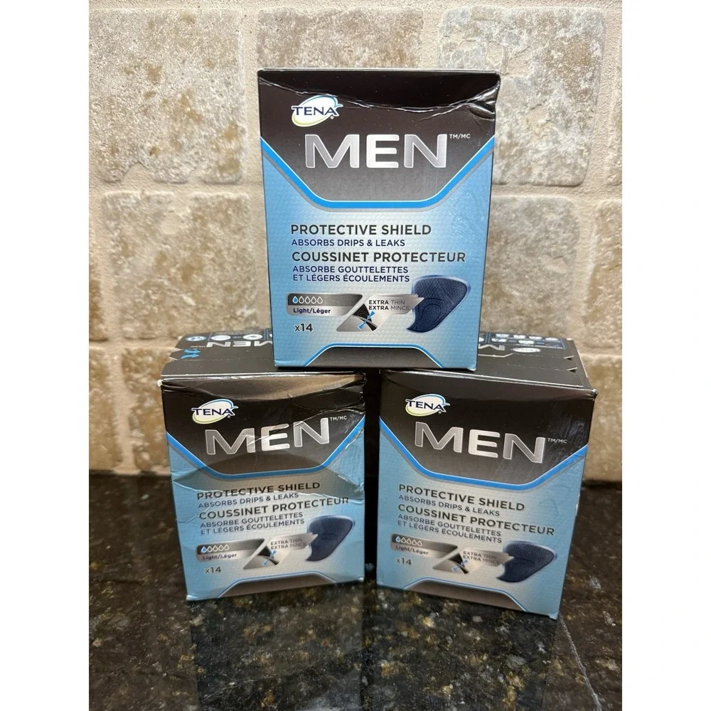 TENA Men Protective Shield Light Extra Thin (14‎ Pads Per Box) 3 BOXES Total NEW